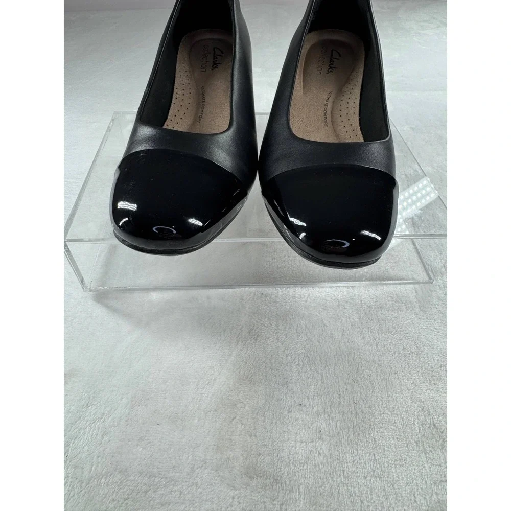 Clarks Marilyn Sara Pump Women's 6 M Black Leather Patent Cap Toe Slip-On Party - Picture 3 of 8